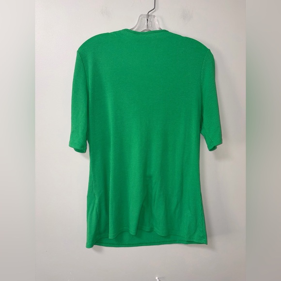 New York & co green ribbed v neck tie front blouse women’s L - Picture 3 of 3